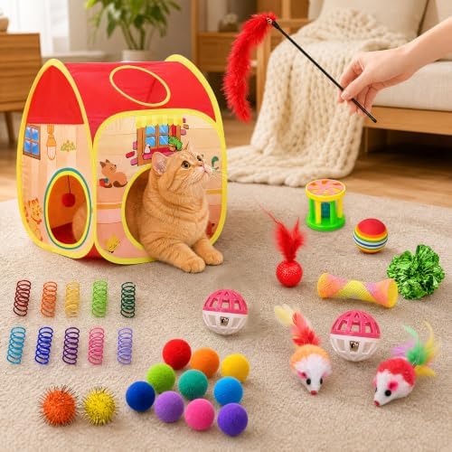 AILUKI 33PCS Cat Toys Variety Pack for Indoor Cats, Kitten Toys Cat Tunnel