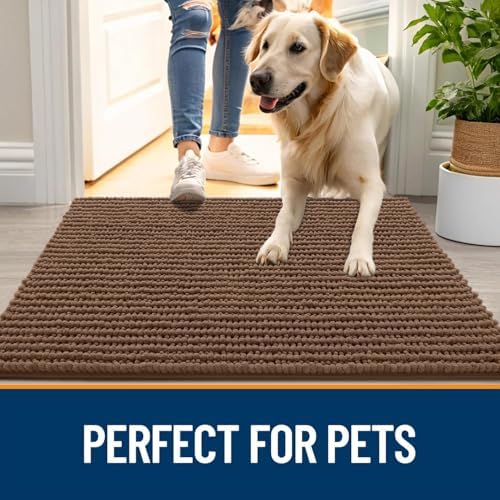 OLANLY Dog Door Mat for Muddy Paws 47x20, Extra Absorbent Chenille Mud Mat