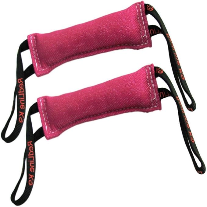 Redline K9 Bundle of 2 French Linen Dog Tug Toys (3" x 10") 2 Handles (Pink)