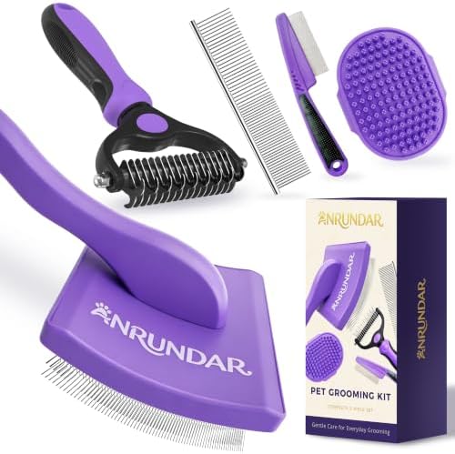 5PCS Dog Grooming Kit with Long Pin Slicker Brush for Dogs, Violet