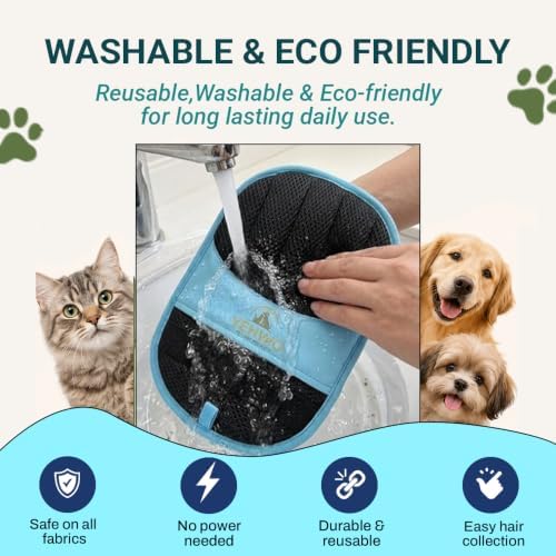 Pet Hair Remover Glove for Dogs & Cats – Reusable Electrostatic Pet Fur Removal Mitt for Couch, Carpet, Clothing & Furniture | Elastic Strap & Hanging Loop (1 Pack) Blue