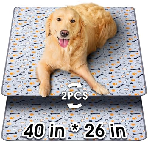 Hompet Washable Pee Pads for Dogs, 40"x26", 2-Pack Thick Heavy Absorbency Reusable Pee Pads Prevent Leakage Non-Slip, Pet Training Pads for Puppy Playpen, Crate, Potty, Floor, Bed, Sofa