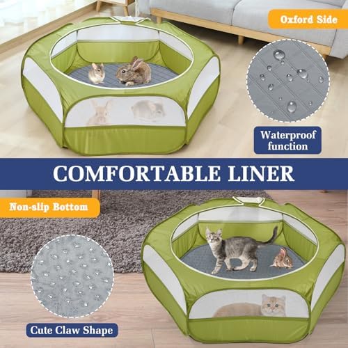 Pawaboo Pee Pad for Dogs and Cats, Hexagon Small Animals Cage Tent Pee Pad, Pet Absorbent Mat Reusable Dog Playpen Liner, Pet Fence Mat with Non-Slip Rubber Pads for Indoor/Outdoor, 44.5in, Gray
