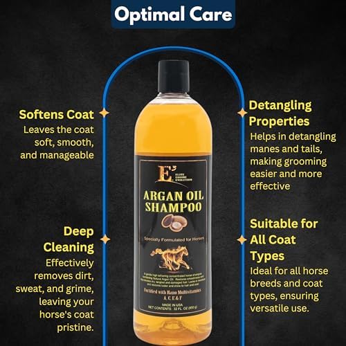 E3 Argan Oil Shampoo - Luxurious Pet Grooming Solution for Nourished & Rejuvenated Coat - Enriched with Hydrating Argan Oil for Lustrous Shine - Ideal for Horses - Deep Conditioning, Brown