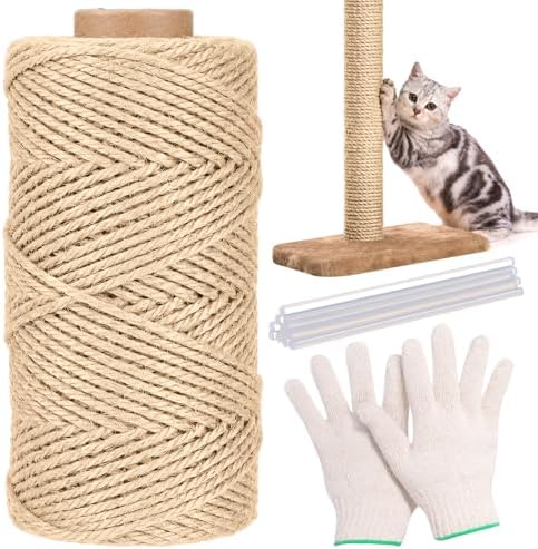 Natural Sisal Cat Rope for Posts, 1/6in ×164ft, Original Color