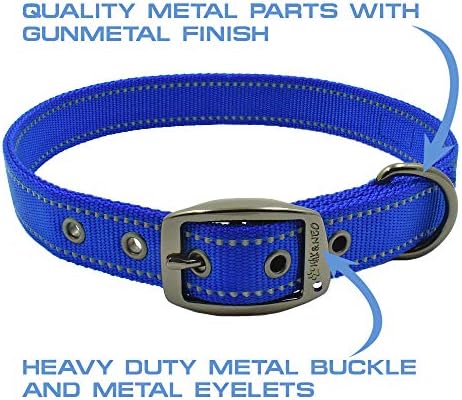 Max and Neo MAX Reflective Metal Buckle Dog Collar - We Donate a Collar to a Dog Rescue for Every Collar Sold (Large, Blue)