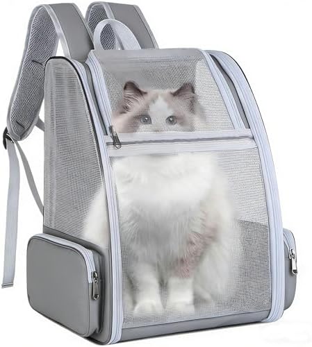 Ventilated Cats Dogs Rabbits Carrier Backpack for Small Pets and Puppies – Perfect for Outdoor Adventures and Vet Visits, Ultimate Comfort On-The-Go (Grey)