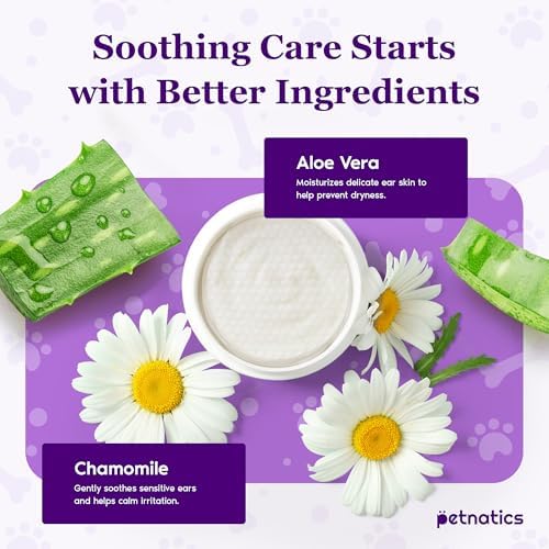 Gentle Guard Dog Ear Wipes with Aloe and Chamomile | Helps Remove Dirt & Wax Buildup | Dog Ear Cleaner Wipes | Alcohol-Free & Pet Safe | Pre-Soaked & Textured Pads | 100 Count 2 Pack