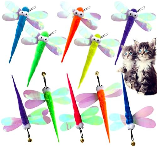AcceLeah Cat Worm Toy Refills Cats Teaser Toys Worms and Dragonfly Refill,Cat Wand Toy Assorted Teaser Refills with Bell (10 Pcs Dragonfly Set)