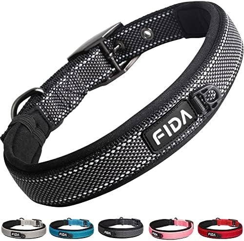Fida Heavy Duty Dog Collar for Large Dogs with Metal Belt Buckle, Black