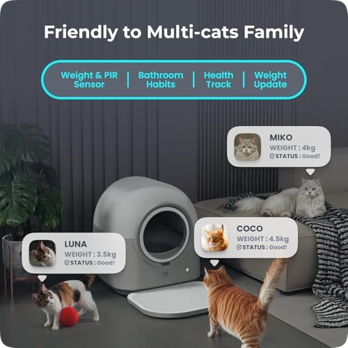 ABRCT L2 Automatic Self Cleaning Litter Box Smart Robot Odor Control Litter Box,Safety Sensors Anti-Pinch,with APP Control Deodorizer and Liner,Hands-Free for Multiple Cats,2026 Version (Gray)