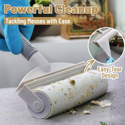 DrDirt 2-in-1 Lint Roller with Long Handle, 7.4-Inch Wide, 50 Sheets