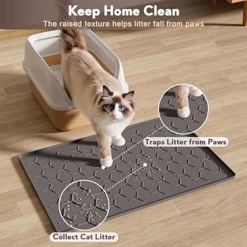 Garoopion Silicone Cat Litter Mat 24×16 inch, Easy to Clean, Dark Gray