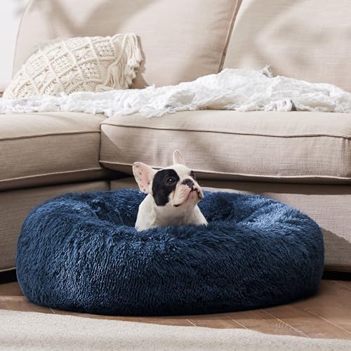 Bedsure Calming Small Dog Bed Donut Washable Cat＆Puppy Bed,23 inches Navy