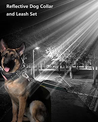 AUBELL Reflective Tactical Heavy Duty Dog Leash and Collar Set,Black XL