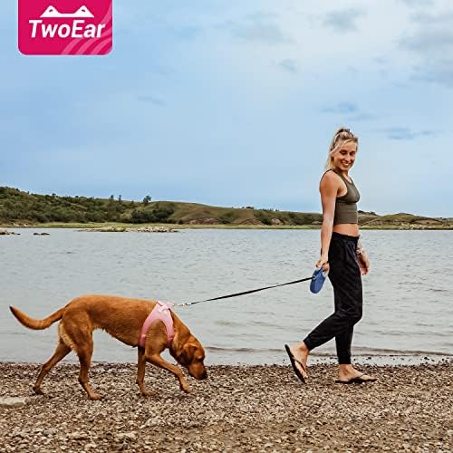 TwoEar 26ft Retractable Dog Leash with Anti-Slip Handle, Reflective 360° Tangle-Free Dog Walking Leash for Medium/Large Dogs Up to 110lbs, Heavy Duty Nylon Tape, One-Handed Brake