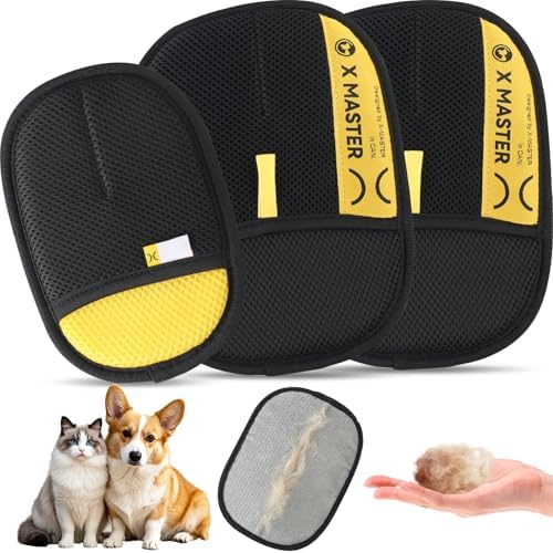 Wortade 3pcs Pet Hair Removal Glove for Dog & Cat, Electrostatic Reusable