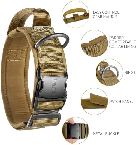 OneTigris Heavy Duty Dog Collar for Medium Dogs with Traffic Handle Brown M