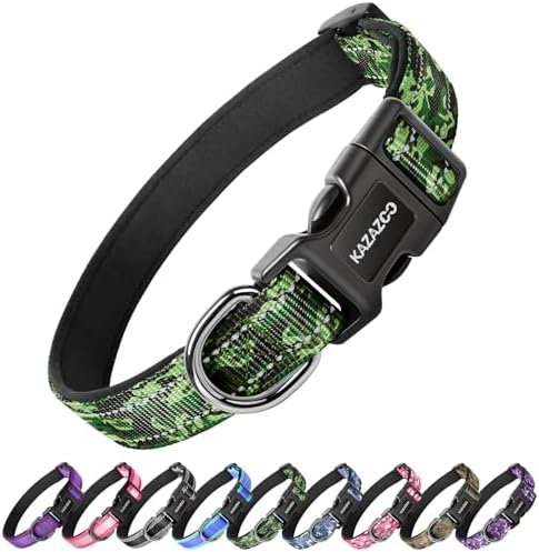 Kazazoo Small Dog Collar,Reflective Puppy Collar with Soft Padding Dog Collar No Pull,Lightweight, Nylon Collar for Puppies, Bichon Frisé, Papillon & Poodle Dogs 5-15 Lbs Green camo-S