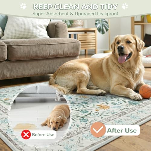 Lahome Botanical Washable Reusable Pee Pads for Dogs, 2 Pack, Beige, 36x36