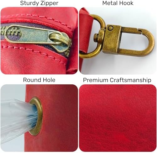 HIFA Genuine Leather Dog Waste Holder - Soft Touch Rustic Leather, Metal Clips and Easy Access to Pet Waste Bags - Dog Poop Bag Dispenser for Outdoor Walking