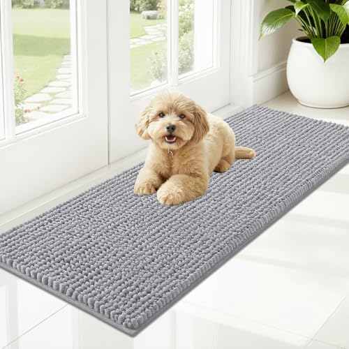 OLANLY Dog Door Mat for Muddy Paws 47x17, Extra Absorbent Chenille Mud Mat