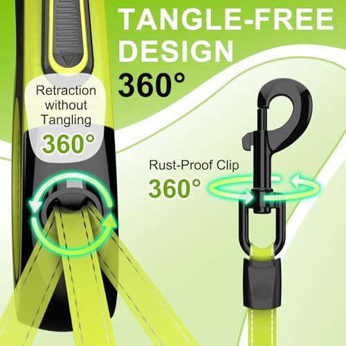 Upgraded Retractable Dog Leash 16.4ft' - Heavy Duty Reflective Retractable Leash with Anti-Slip Soft Grip - Detachable Poop Bag and Chew Proof Cable Included Small Medium Large Dogs up to 110 lbs