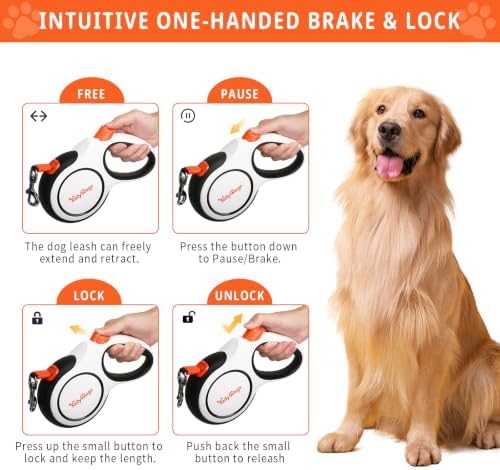 26ft Retractable Dog Leash for Large Dogs up to 110 lbs, White