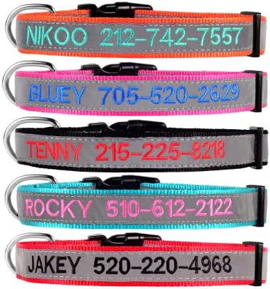 Personalized Dog Collars,Reflecvtive Dog Collar,Custom Embroidered with Name and Phone Number in Black,Red,Orange,Cyan,Rose for Puppy,Small,Medium,Large Dogs,for Boy and Girl Dogs