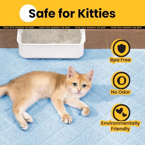 Conlun Cat Litter Mat Litter Trapping Mat, Premium Durable PVC Grid Mesh with Scatter Control, Non-Slip, Less Waste Cat Litter Box Mat, Soft on Kitty’s Paws, Urine Waterproof, 24" x 17" Light Blue