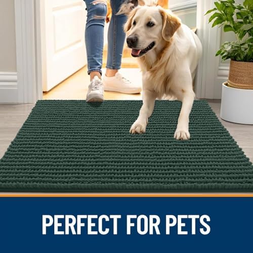 OLANLY Dog Door Mat for Muddy Paws 44x24, Extra Absorbent Chenille Mud Mat