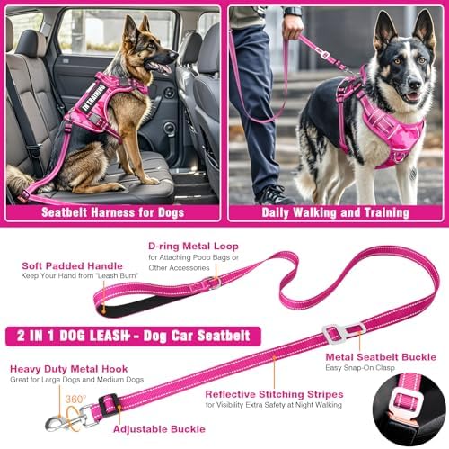 Tactical Dog Harness and Leash Set with 10 Patches for Large Dogs