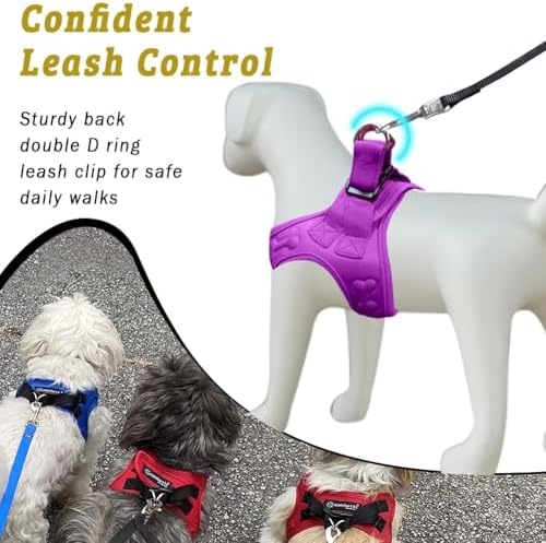 Comfort Fit Dog Harness Step in No Pull Harness for Small Medium Sized Dogs Soft Padded No Escape Harness Adjustable Easy Buckle Leash Attachment D-Ring Extra Comfort Inside Velvet Plush XS Purple