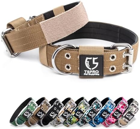 TSPRO Heavy-Duty Tactical Dog Collar with Patch, Large & Extra Large Dogs