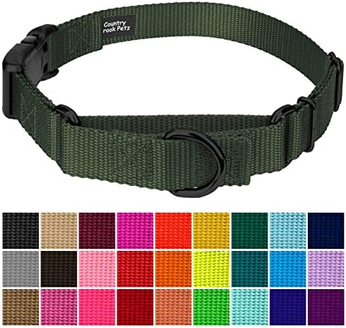 Martingale Dog Collar - Heavy Duty Nylon Adjustable Martingale Dog Collar with Plastic Buckle for Small Medium Large Breeds - 30+ Colors (5/8 Inch, Extra Small, Dark Olive Drab)