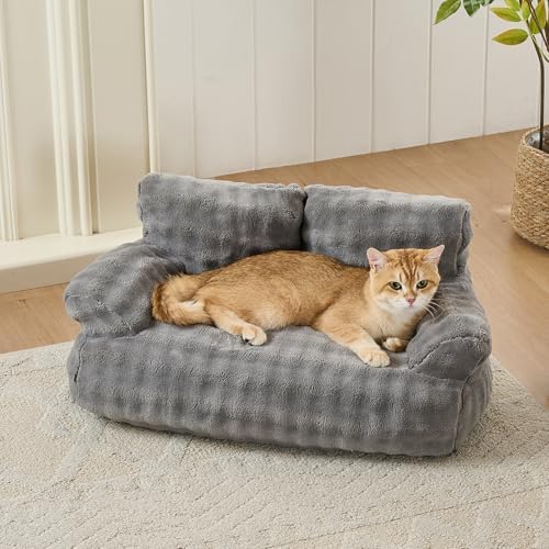 Cat Couch Bed, Cute Pet Sofa for Indoor Cats, 26"x15", Grey