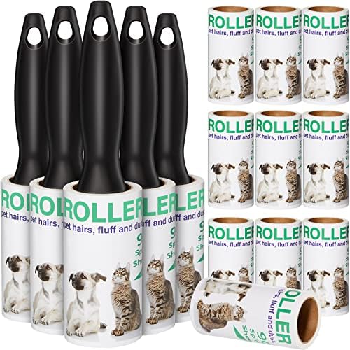 1350 Sheets Lint Rollers for Pet Hair Extra Sticky Remover for Pet Hair, Couch, Clothing, Furniture, Carpet and More, 5 Handles 15 Rolls of Lint Roller Refill, 90 Sheets Per Roller