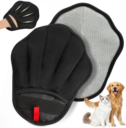 Pet Hair Removal Glove for Cat & Dog, Electrostatic Pet Hair Remover Tool for Furniture, Couch, Laundry, Carpet | Upgraded 5-Finger Washable, Quick Dog & Cat Fur Remover, Black+Black