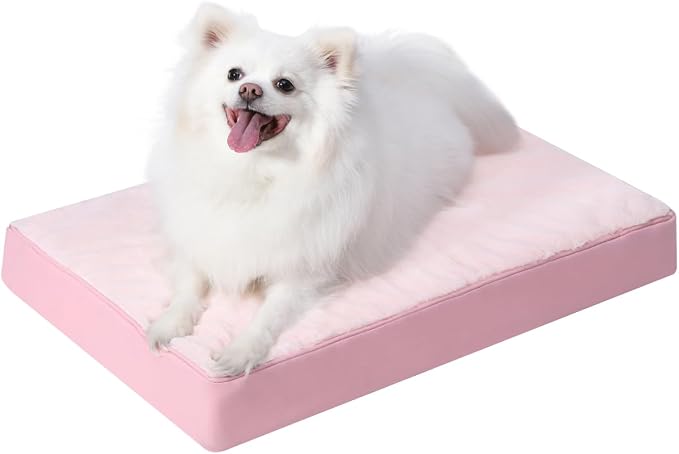 KSIIA Orthopedic Dog Bed for Small Dogs with Waterproof Lining, Pink, 23x17 | Deluxe Soft Plush Dog Crate Bed, Washable Pet Mat with Removable Cover & Egg Crate Foam for Small Dogs Sleeping & Relaxing