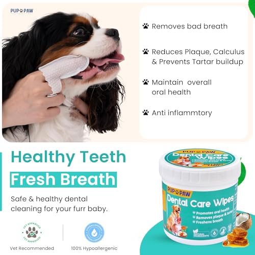 Vet Recommended Dog & Cat Dental Wipes - Freshens Breath - Easy Daily Oral Care - Dog Tooth Brushing Kit - Dental Finger Wipes for Pets - 50 Count