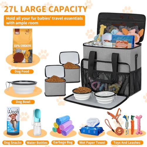 TORIBIO Large Dog Travel Bag for Supplies with Food Bowl