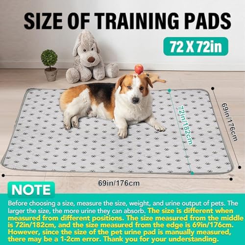 FUWERY Extra Large Washable Pee Pads for Dogs, 72"X72", Grey, 2 Packs