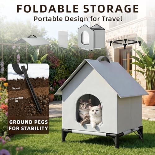 Cooling Cat House with Ice Packs for Outside&Indoor,Insulated and Weatherproof,Selfwarming Cat Shelter,Large Cave Bed for Garden (XL, Cold)