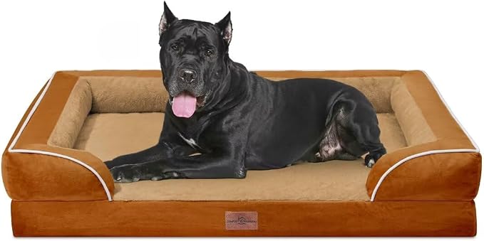 Comfort Expression Orthopedic Dog Bed for Extra Large Dogs with Bolster | Waterproof Dog Couch Bed with Washable Cover & Non-Slip Bottom, Supportive Egg Crate Foam Big Dog Bed, 53x42Inch