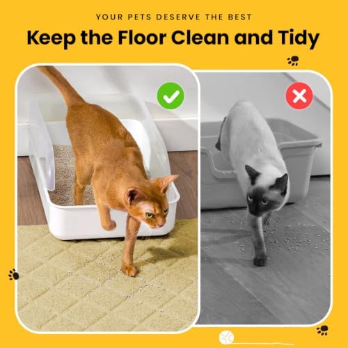 Conlun Cat Litter Mat Litter Trapping Mat, Premium Durable PVC Grid Mesh with Scatter Control, Non-Slip, Less Waste Cat Litter Box Mat, Soft on Kitty’s Paws, Urine Waterproof, 24" x 17" Beige
