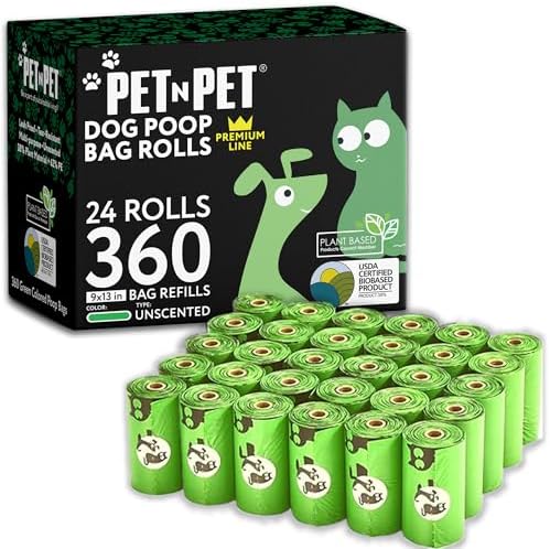 Pet N Pet Poop Bags for Dogs, 360 Count, Unscented, Plant Based Thick