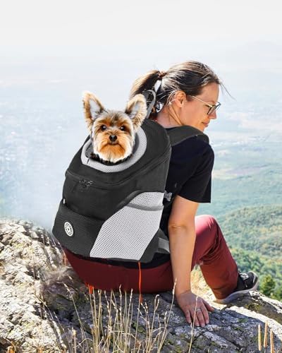 PETCUTE Pet Carrier Backpack,Breathable Dog Backpack Carrier with Adjustable Straps,Side Storage Pockets,Dog Head-Out Backpacks with Safety Belt,Puppy Front and Back Carriers for Small Dogs Cats