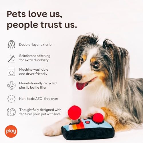 P.L.A.Y. Cute Plush Dog Toys - 1980s Classics Themed Durable Squeaker Chew Toy, Great for Puppies & Small, Medium, Large Dogs - Machine Washable, Recycled Materials (Ready Player Fun Gaming Console)