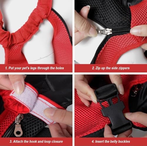 Pet Carrier Backpack, Adjustable Pet Front Cat Dog Carrier Backpack Travel Bag, Legs Out, Easy-Fit for Traveling Hiking Camping for Small Medium Big Dogs Cats Puppies (Red, Medium)
