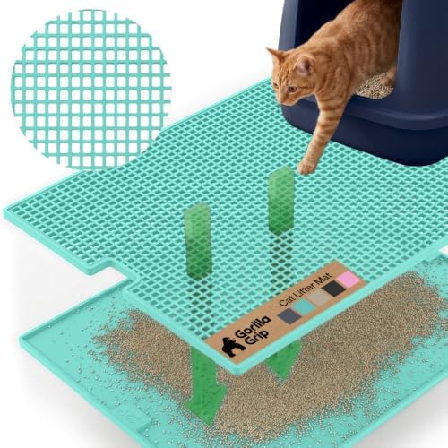 GORILLA GRIP Cat Litter Box Mat, Dual Layer Silicone Tray, 24x15, Turquoise